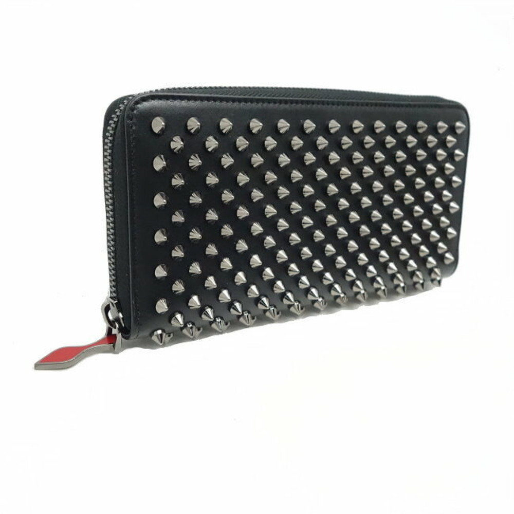 Christian Louboutin Panettone Wallet Studs Black Calfskin Zip Long